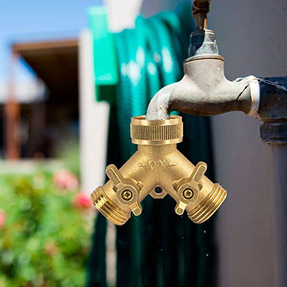 Hourleey Brass Garden Hose Splitter (2 Way), Solid Brass Hose Y Splitter 2 Valves with 2 Extra Rubber Washers (8 Pack) - size: 8 Pack - 2 Way
