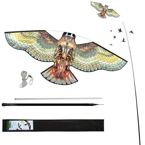 Bird Scare Flying Kite with 4m Pole Has The Effect of Scaring Birds-Owl - color: yellow
