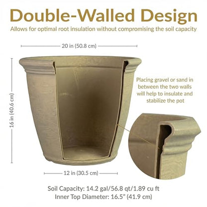Sunnydaze Anjelica 20'' Large Plastic Planter Pot for Plants, Beige - color: Beige, size: 20 in