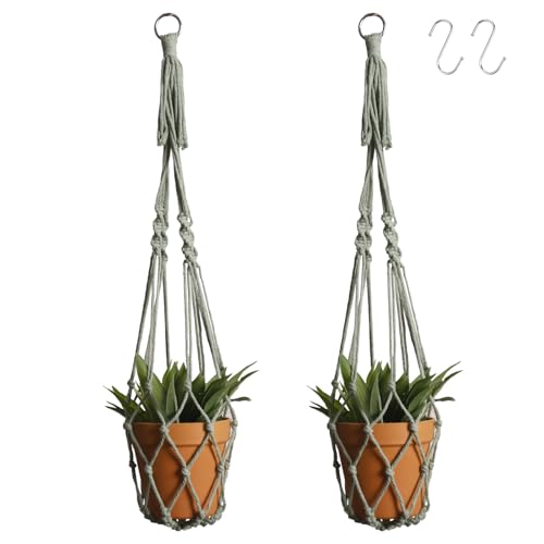 Artilady Macrame Hanging Planter for Indoor Plants Boho Plant Hanger Holder - color: Sage Green