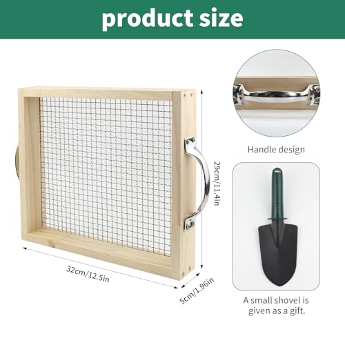 Soil Sifter for Gardening Dirt Sifter with 0.19 inch Metal Wire Mesh Sifting Screen Wood Rocks Sifter with Handle Screen Compost Sifter Garden Essentials（12.5x11.4 in） - size: 0.19 inch aperture