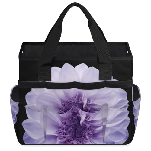 Purple Dahlia Garden Tool Bag Waterproof Gardening Tool Storage Bag with Handle & 10 Pockets Gardening Tote Bag for Women Garden Tool Organizer - color: Purple Dahlia