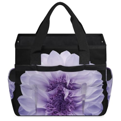 Purple Dahlia Garden Tool Bag Waterproof Gardening Tool Storage Bag with Handle & 10 Pockets Gardening Tote Bag for Women Garden Tool Organizer - color: Purple Dahlia