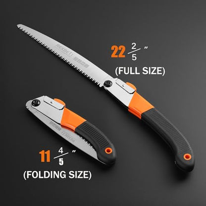 REXBETI Folding Saw, Heavy Duty 11 Inch Extra Long Blade Hand Saws for Wood Camping, Dry Wood Pruning Saws With Hard Teeth, Quality SK-5 Steel, Gifts for men (Pack of 2) - size: 11 Inch (Pack of 2)
