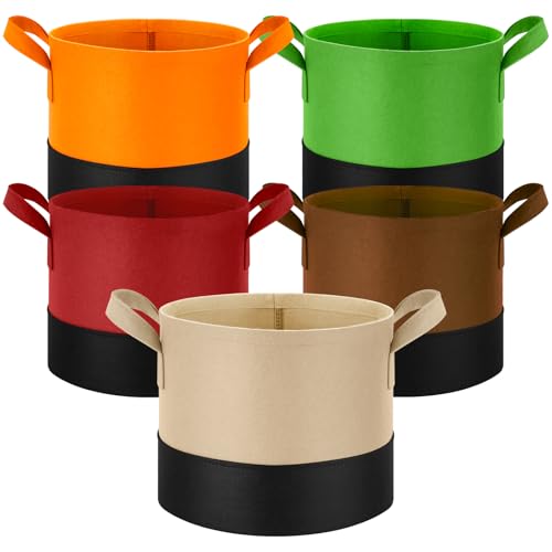 7 Gallon Fabric Grow Bags 5-Pack, 350G Heavy Duty NonWoven Fabric Pots with Handles, Breathable Grow Planter for Vegetables Flowers Indoor Outdoor Gardening - size: 7 Gallon