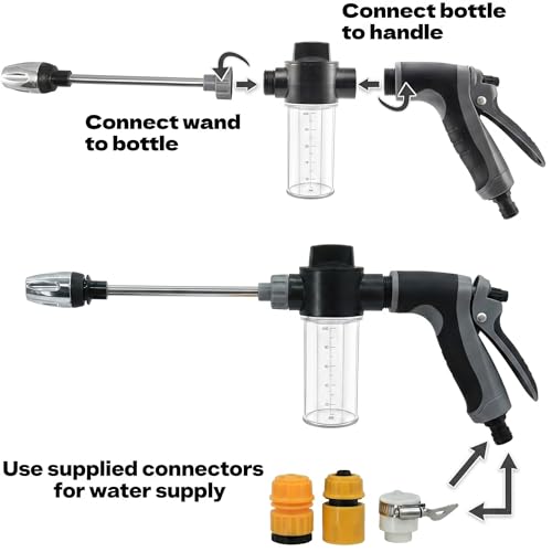 Aquoxis Spray Nozzle, High Pressure Washer Hose Nozzle Gun with Foam, 2 Universal Connectors, Fits Standard Garden Hoses for Car Washing.