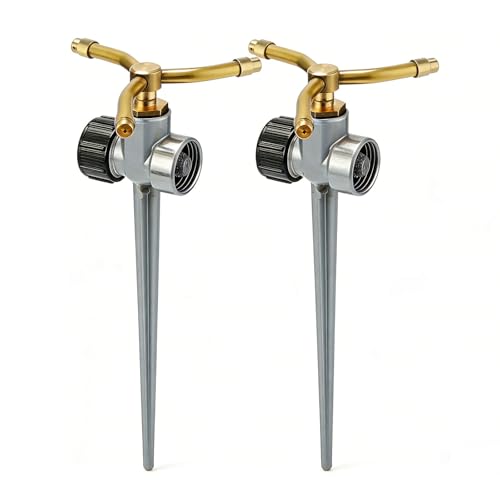 [2 Pack] 3-Arm Rotary Sprinkler Brass Nozzle Metal Spike Base - size: 2 Pack