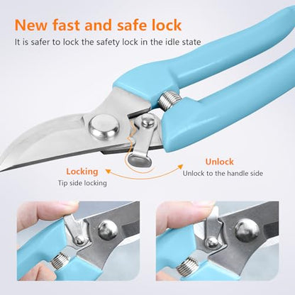 Garden Scissors for Plant, Tip Pruning Shears for Cutting Flowers, Trimming Plants, Bonsai and Fruits Picking (Blue Bypass Blade Pruner) - style: 1 Pc-Blue