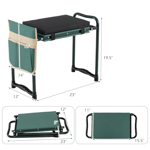 IRONMAX Garden Kneeler and Seat with 15.5" L×11" W EVA Kneeling Pad, Green - color: Green, size: 15.5"L×11"W