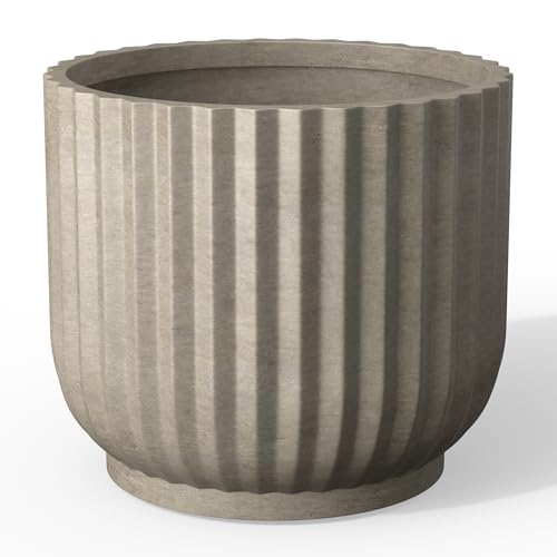 Kante Accent Round Pedestal Weathered Concrete Planter 14" Dia, Outdoor - color: Weathered Concrete, size: 14"w x 11.8"h
