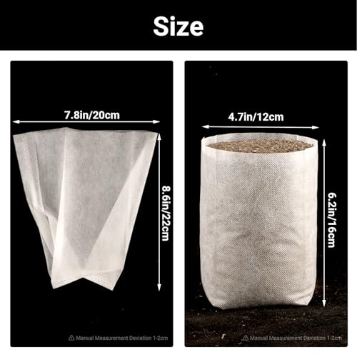 Nursery Grow Bags, 100 PCS Non-Woven Plants Grow Bags 7.8"x8.6", Solid Seed Starter Bags Fabric Seedling Pots Plants Pouch Home Garden Supply - color: White, size: 7.8"x8.6"/Pack of 100