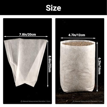 Nursery Grow Bags, 100 PCS Non-Woven Plants Grow Bags 7.8"x8.6", Solid Seed Starter Bags Fabric Seedling Pots Plants Pouch Home Garden Supply - color: White, size: 7.8"x8.6"/Pack of 100