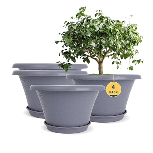 Quarut 12 Inch Pots for Plants,4 Pack Large Flower Pots with Drainage Hole - color: Diamond Pattern-grey, size: 12 inch-4 Pack