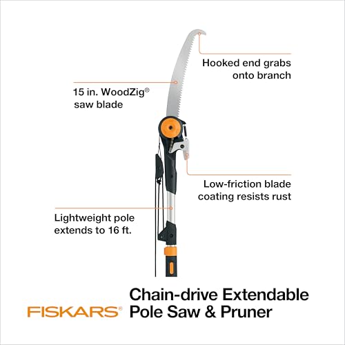 Fiskars 7-16 Ft Chain-Drive Extendable 2-in-1 Tree Pruner & Manual Pole Saw - style: 7-16 ft Chain Drive Saw & Pruner