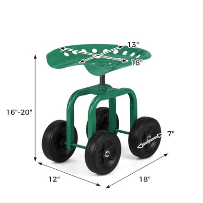 IRONMAX Garden Cart with Adjustable Seat & 4 Flexible Wheels，Green - color: Green