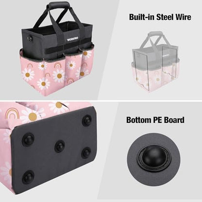 WORKPRO Garden Tool Bag, 10 Pockets and Shoulder Strap, Floral Pink - color: Floral Pink