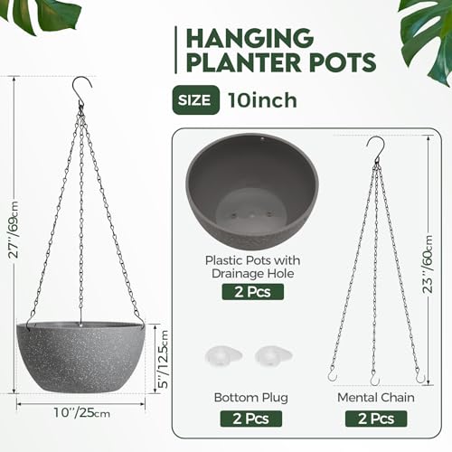 T4U Hanging Planters for Indoor Outdoor Plants, 10 Inch Gray 2 Pack - color: Gray, size: 10 In