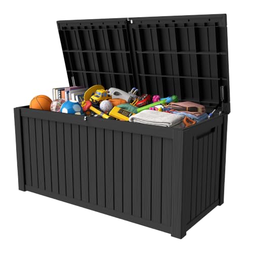 200 Gallon Outdoor Storage Box Resin Deck Box All Weather Waterproof Large Lockable Storage Container Deck Box for Patio Furniture, Garden Tools, Lockable, Black New - color: Black, size: 200 GAL NEW