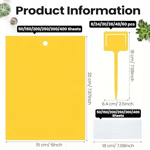 Qualirey 400 Pcs 6 x 8 in Yellow Sticky Traps for Gnats Plant Insect Trap - color: Yellow