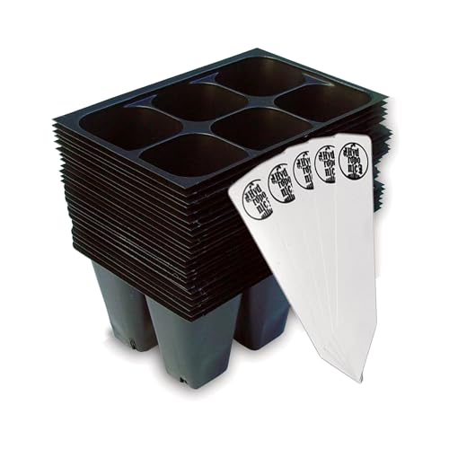 Seed Starter Trays, 144 Cells (24 Trays - 6 Cells Per Tray) + Plant Stakes - size: 24 Trays (144 Cells)