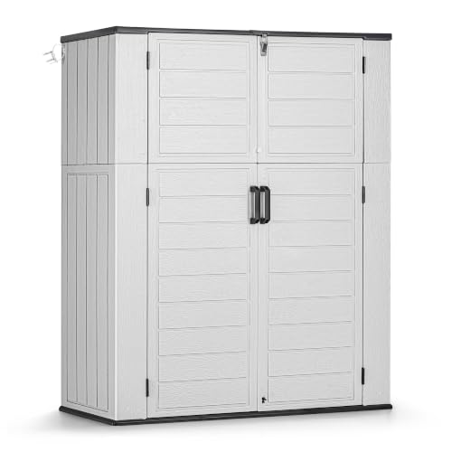 Macrout 50 Cu.Ft Plastic Outdoor Storage Cabinet with Floor, 4.5 x 2 ft Waterproof Resin Outdoor Storage Shed, Lockable Vertical Shed for Garden and Patio SU2233 - size: Medium