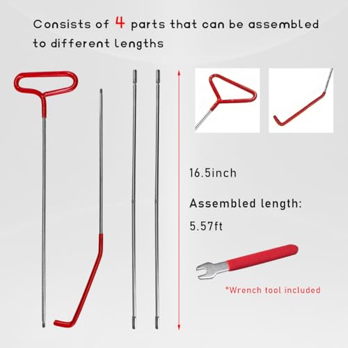 DXNQ Car Long Reach Tool, 67" Multi-Function Automotive Emergency Tool, Portable Long Pin Puller Hook Kit with Adjustable Length for Vehicles, Car Repair Tool Kit Accessories (Red) - color: Red