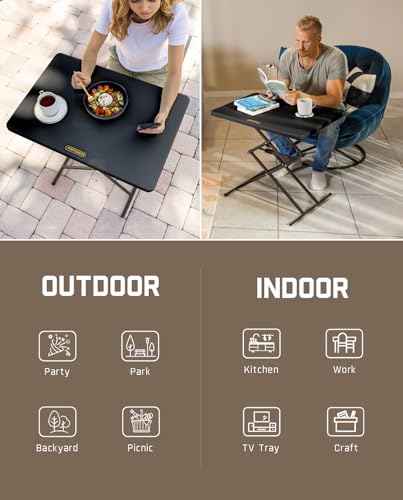 FanttikOutdoor Small Folding Table Quick Adjust 3 Heights, TV Tray, Dining - color: Black