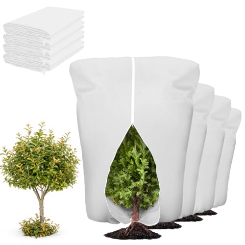 4 Pcs Plant Covers Frost Protection Bag 90"X75" Winter Reusable Plants Jacket with Zipper Drawstring Large Plant Protection Wraps Bags Frost Blanket for Winter Outdoor Garden Plants - color: White, size: 90 x 75 Inch（4 Pcs）