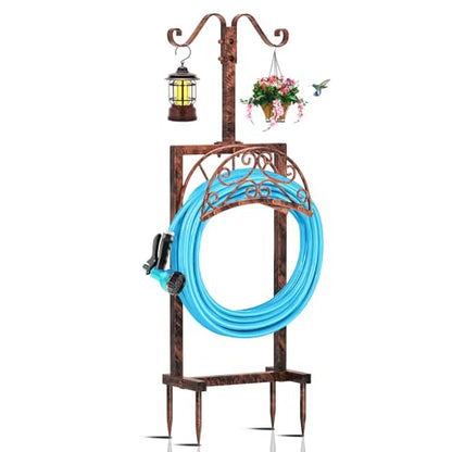 Garden Hose Holder, Vintage Hose Reel Stand with Shepherd Hook - style: Vintage Bronze