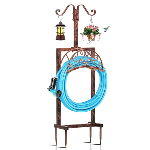 Garden Hose Holder, Vintage Hose Reel Stand with Shepherd Hook - style: Vintage Bronze