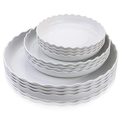 FIREBOOMOON 12 Pack Plastic White Round Wave Plant Saucer,Durable Heavy Duty Flower Plant Pot Drip Tray Container for Home Garden Indoor and Out Door Plant (6 Inch/8 Inch/10 Inch) - color: White