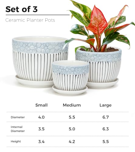 Gray Flower Pots, Texture Ceramic Plant Pots for Indoor Plants Set of 3 - color: Gray