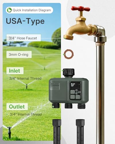 WiFi Water Timer for Garden Hose, Sprinkler Timer 3 Zone, 3 Outlet Smart Hose Watering with WiFi Irrigation Controller, Automatic Irrigation System/Rain Delay/Manual Watering D33WT06 - style: 3 ZONE