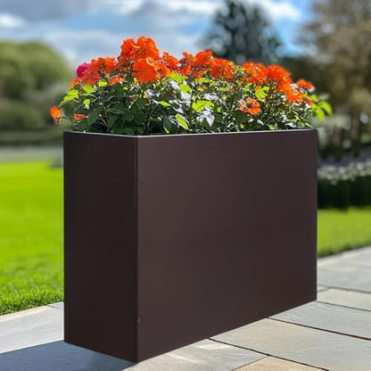 BAYN Large Metal Rectangular Garden Planter Box 32”x 12”x 24” - color: Brown, size: 32”x 12”x 24”
