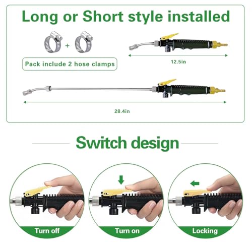 29 Inches Sprayer Wand,1/4" & 3/8" Brass Barbs Sprayer Wand Replacement, Stainless Steel Replacement Sprayer Wand with Shut off Valve & 2 Hose Clamps (1/4" & 3/8" Barb Sprayer Wand) - color: 29 Inches Sprayer Wand - 1/4" & 3/8" Barb