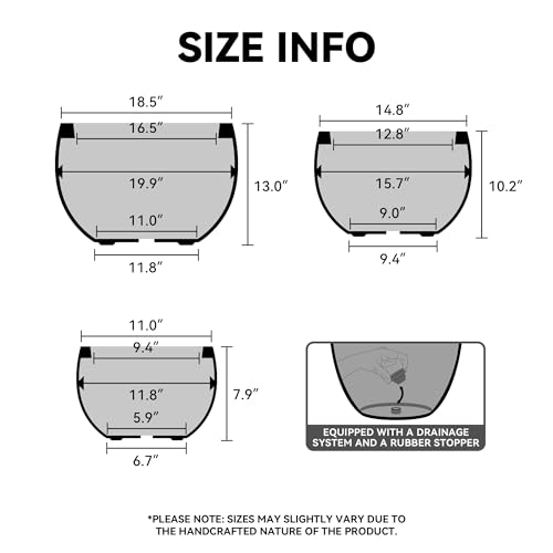 Kante Set of 3 CON Gray Concrete Bowl Round Planters for Modern Home - color: Light Gray, size: 19.9/15.7/11.8-Inch Dia