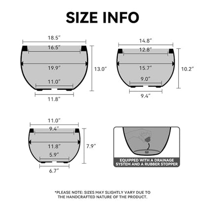 Kante Set of 3 CON Gray Concrete Bowl Round Planters for Modern Home - color: Light Gray, size: 19.9/15.7/11.8-Inch Dia
