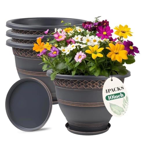 Usocik 10 Inch Plant Pots, 4 Pack, Copper Plaid - color: Copper, size: 10 Inch - 4 Pack