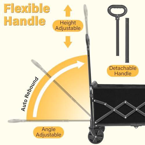 Collapsible Wagons Carts Foldable, 360Lbs Foldable Wagon with Wheels - color: Black