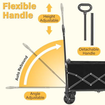 Collapsible Wagons Carts Foldable, 360Lbs Foldable Wagon with Wheels - color: Black