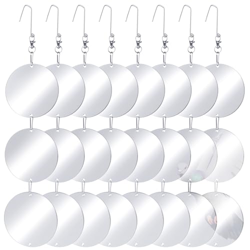 Reflective Bird Scare Discs Set, 24 PCS Large Double-Sided Bird Scare Device for Outside, Bird Reflectors to Keep Birds, Woodpeckers, Pigeons Away from House, Outdoor Garden, Patio and Yard - color: Off-White