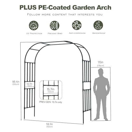 Square Tube Garden Arch Trellis, 8.2FT x 5FT Metal Arbor, Outdoor Trellis for Climbing Plants, Black - color: 60'' L/Black, size: Square Tubes/98.43''H