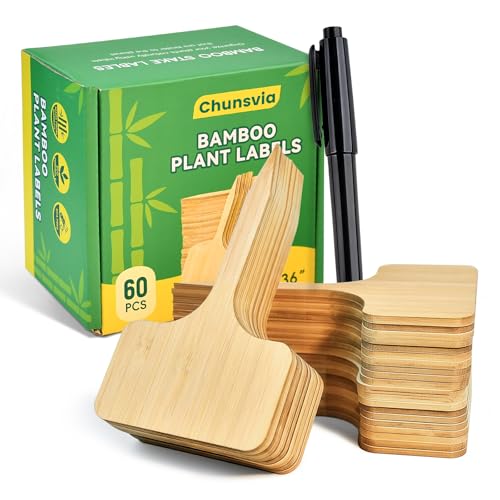 Plant Labels, 60-Pack Bamboo Garden Markers with Dual-Tip Marker