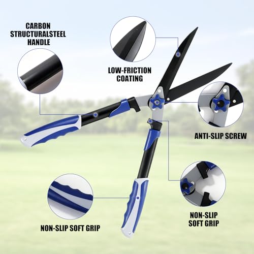GarveeLife Heavy Duty 24" Steel Wavy Blade Hedge Shears – Shock-Absorbing Garden Pruning Clippers for Hedges, Shrubs, and Limbs – Manual Gardening Tool – 24 * 62cm