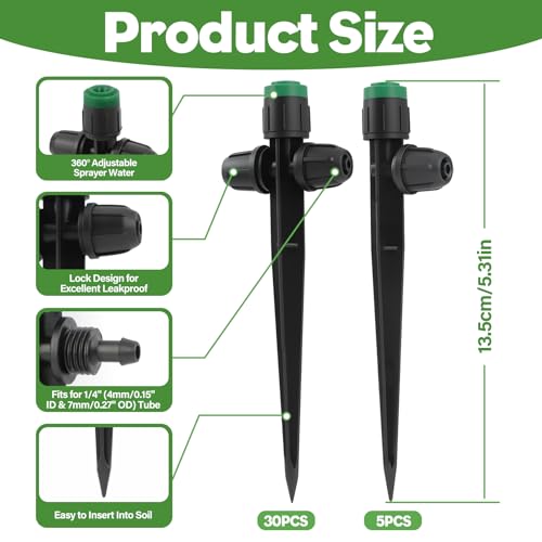 35PCS Double-Head Drip Irrigation Emitters, Kalolary Locked Drip Irrigation Sprayer Parts for 1/4" Tubing, Adjustable 360 Degree Vortex Water Flow Dripper with Lock for Garden Watering System (Green) - color: Green Double-head Locked Sprayer