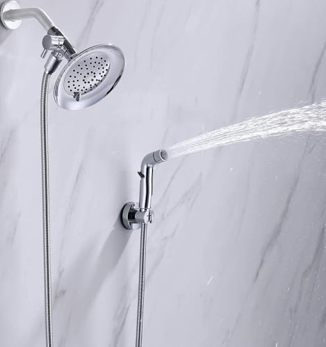 G-Promise 2 Mode Dog Shower Attachment with Extra Long Hose Adhesive Mount - color: Chrome, size: 100 Inch Hose
