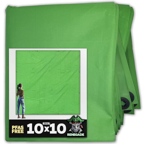 RENEGADE Industrial Tarp 10x10 ft Green – Heavy Duty, Waterproof, UV-Resistant, PFAS-Free – Square Tarpaulin for Campsites, Roofing, Construction & Outdoor Shelter - color: Green, size: 10X10
