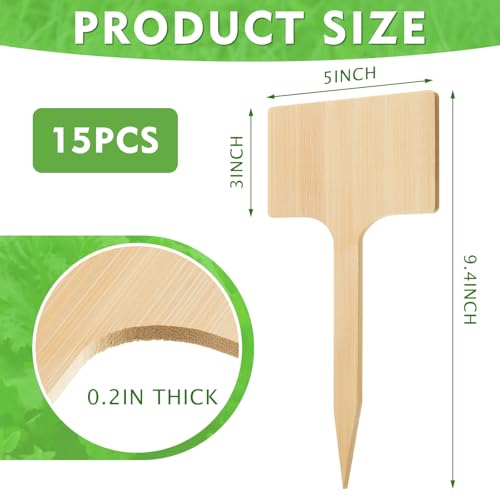 Hicarer 15 Pcs 9.4" x 5" Extra Large Bamboo Garden Labels, Natural Bamboo T-Type Large Plant Markers for Herbs, Flowers & Vegetables – Easy to Read Full-Size Tags for Garden Outdoor - color: Solid Wood Style, size: 9.4" X 5"