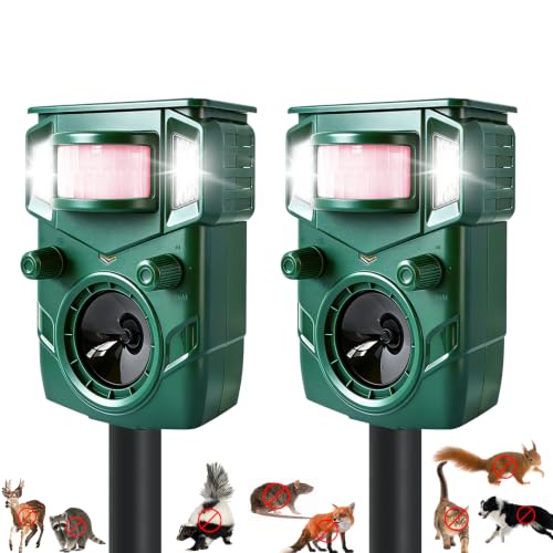 2026 Upgraded Solar Ultrasonic Animal Repellent, 5 Working Mode with Motion Sensor & Ultrasonic Waves Deer Squirrel Cat Dog Raccoon Repellent, Animal Deterrent Device Outdoor for Yard 2 Pack Green