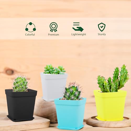 Hahood 160 Pieces Square Flower Plant Pots 3 Inch Flower Seedling Nursery Pots with Pallet Colorful Mini Plastic Planters with Labels and Tools for Room, Garden, Office and Balcony, 8 Colors